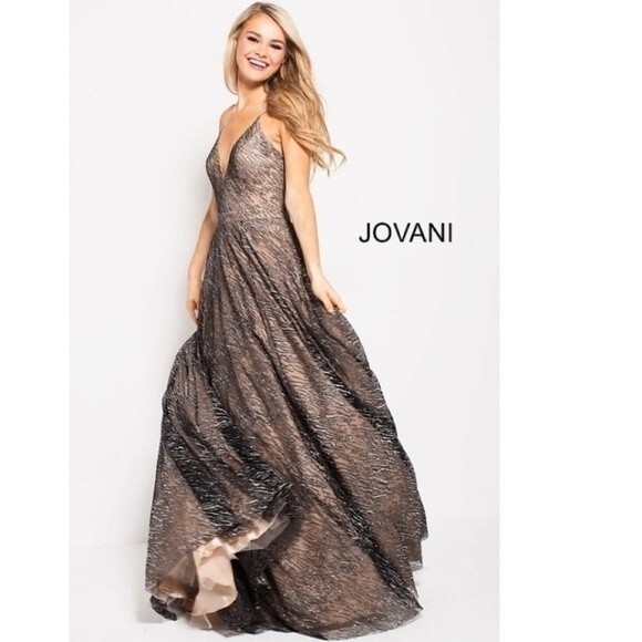 Jovani Silver Glitter Embellished Nude Gown 4 - Picture 1 of 16